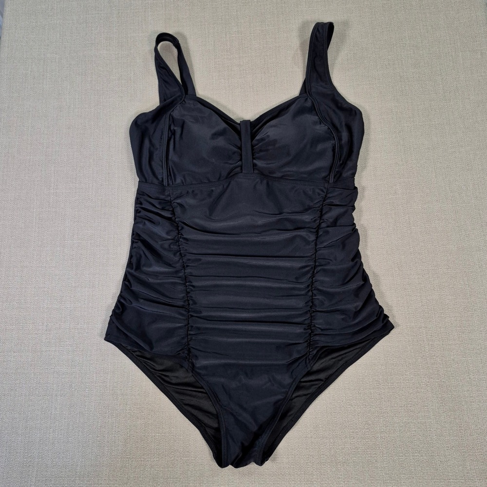 Daci Women Black Ruched Tummy Control One Piece Swimsuit Sweetheart Neckline XXL